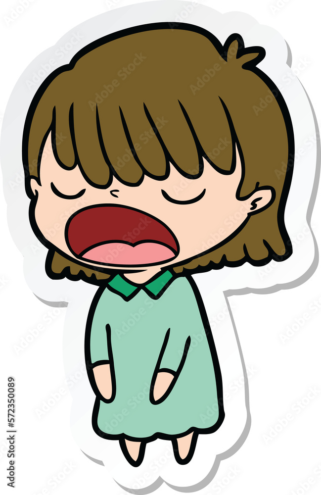 sticker of a cartoon woman talking loudly sticker of a cartoon woman talking loudly