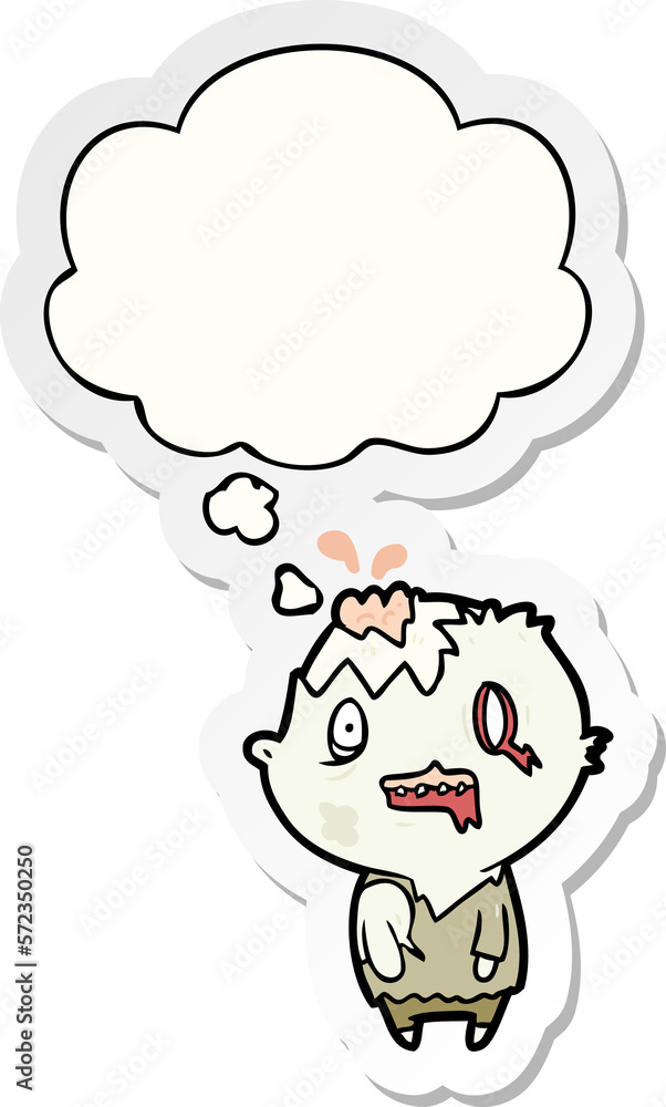 cartoon zombie and thought bubble as a printed sticker cartoon zombie and thought bubble as a printed sticker