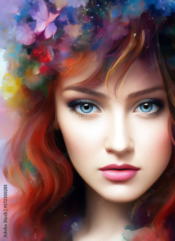 Digital portrait of a beautiful face. Illustration of a beautiful girl. Beautiful woman painting.
