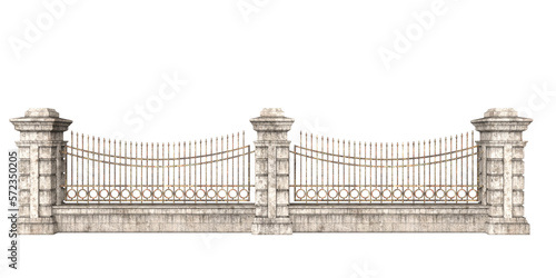 3d rendering stone and iron gate isolated