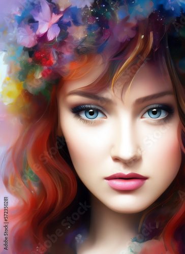 Digital portrait of a beautiful face. Illustration of a beautiful girl. Beautiful woman painting. © Eduardo