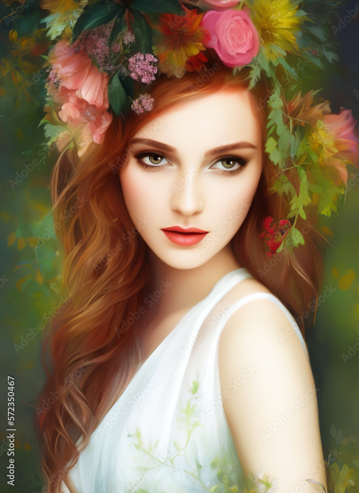 Portrait painting of a beautiful woman. Illustration of a beautiful girl, Beautiful woman painting. Portrait painting of a beautiful woman. Illustration of a beautiful girl, Beautiful woman painting.