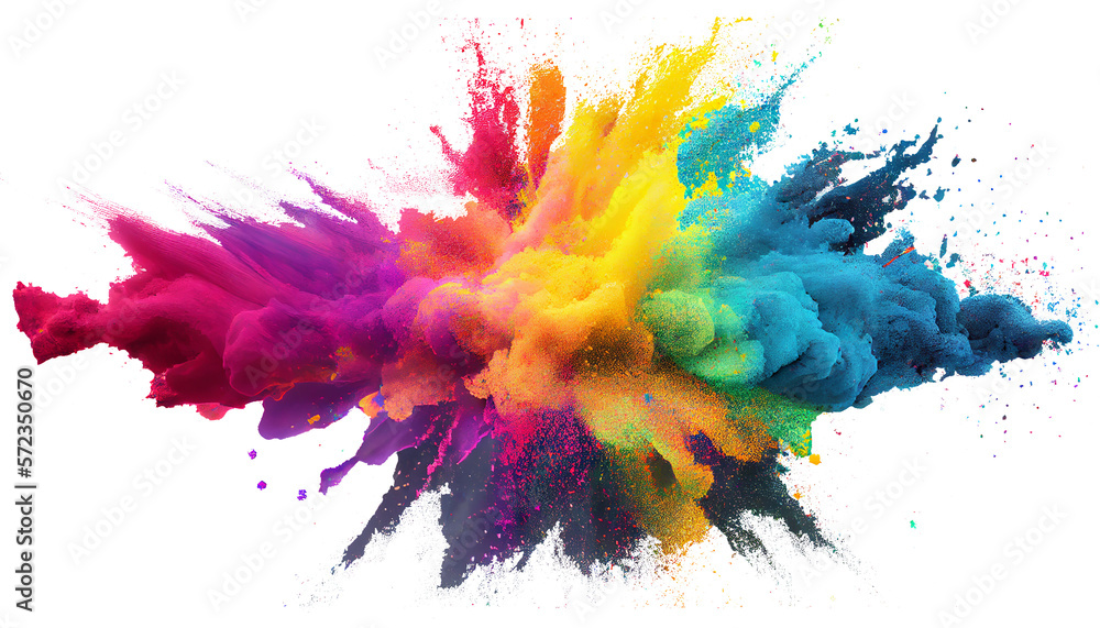 Colorful paint splashes png, Colored powder explosion. Paint holi, Mix rainbow splash on isolated white background Generative AI - obrazy, fototapety, plakaty 