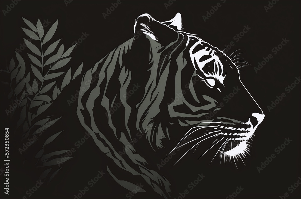 Black and white silhouette of a tiger