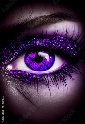Generative AI render of a surreal purple human eye