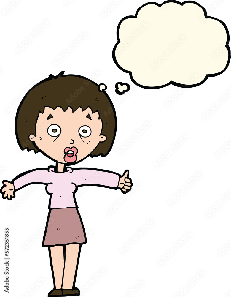 cartoon amazed woman with thought bubble cartoon amazed woman with thought bubble
