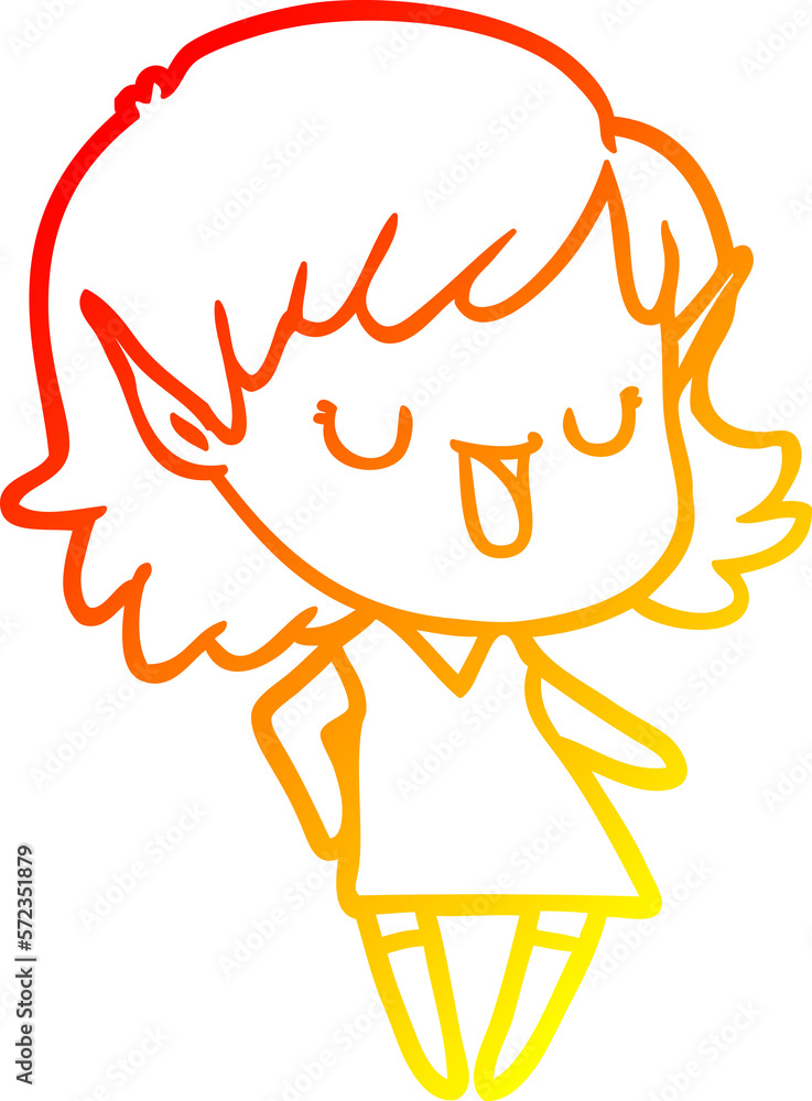 warm gradient line drawing cartoon elf girl warm gradient line drawing cartoon elf girl