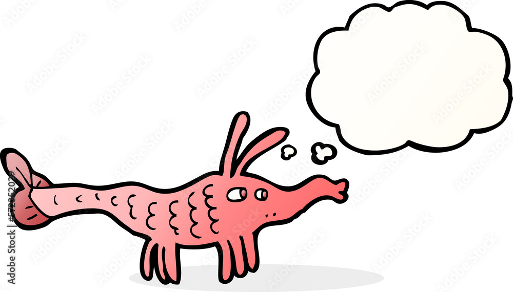 cartoon shrimp with thought bubble