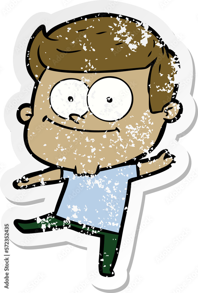 distressed sticker of a cartoon happy man distressed sticker of a cartoon happy man