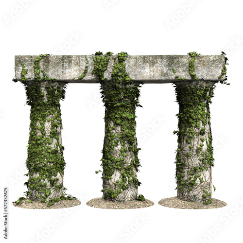 Estrutura de colunas élfica de pedra com trepadeiras verdes de lado elven photo