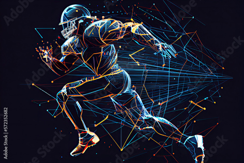 Abstract American football player in action from lines and triangles