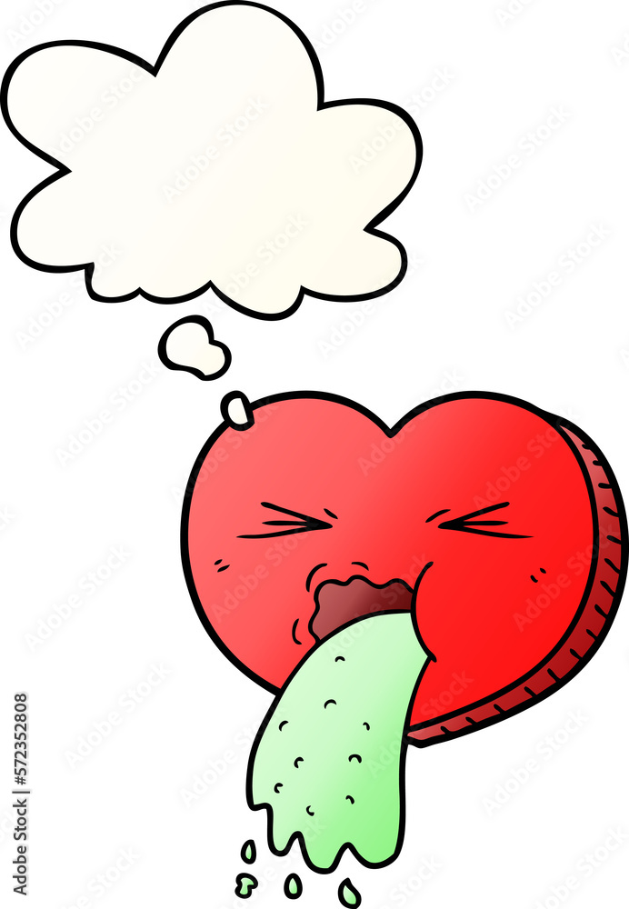 cartoon love sick heart and thought bubble in smooth gradient style cartoon love sick heart and thought bubble in smooth gradient style