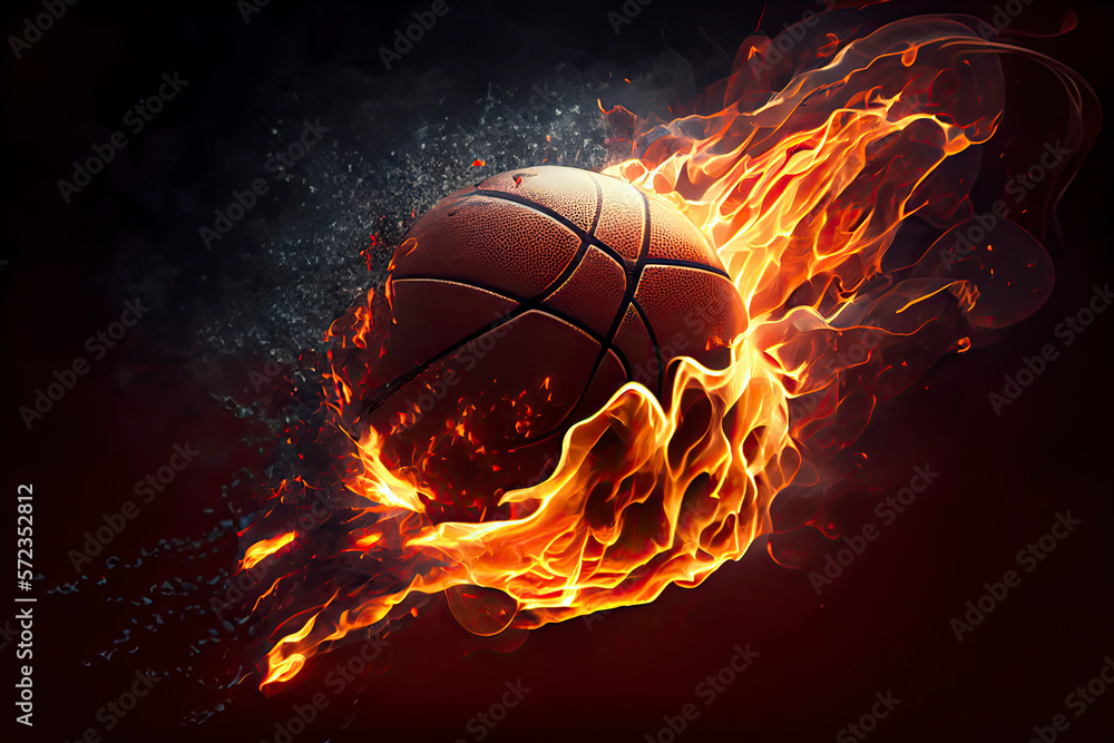 Glowing Ball Burning on Fire in Orange Flames, Giving off Heat and Smoke for Competitive Basketball