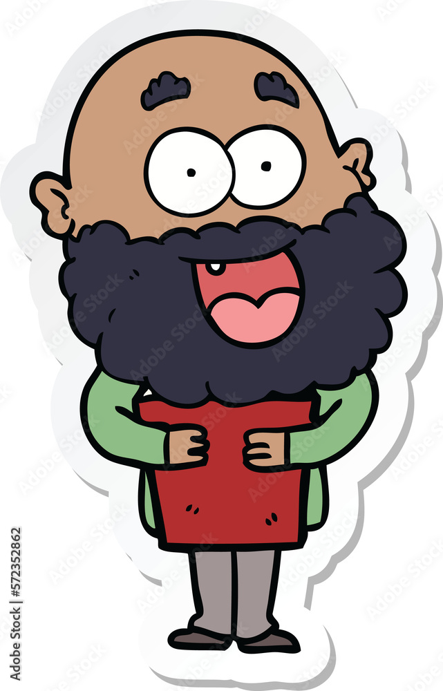 sticker of a cartoon crazy happy man with beard and book