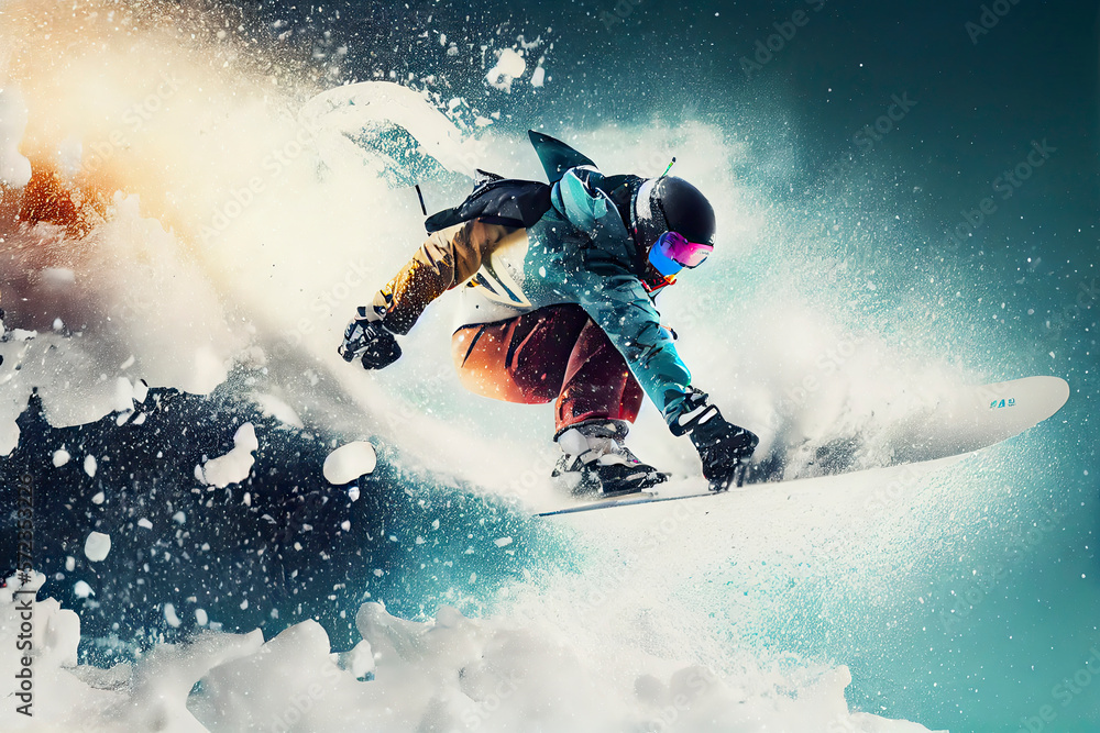 Naklejka premium Winter Extreme athlete Sports ski jump on mountain