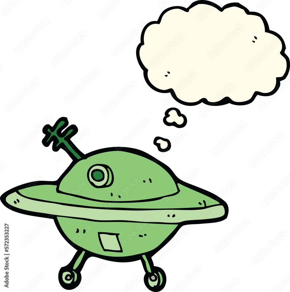 Obraz premium cartoon flying saucer with thought bubble