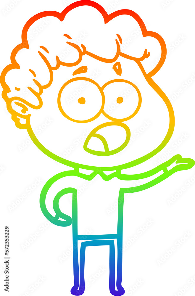 Obraz premium rainbow gradient line drawing cartoon man gasping in surprise