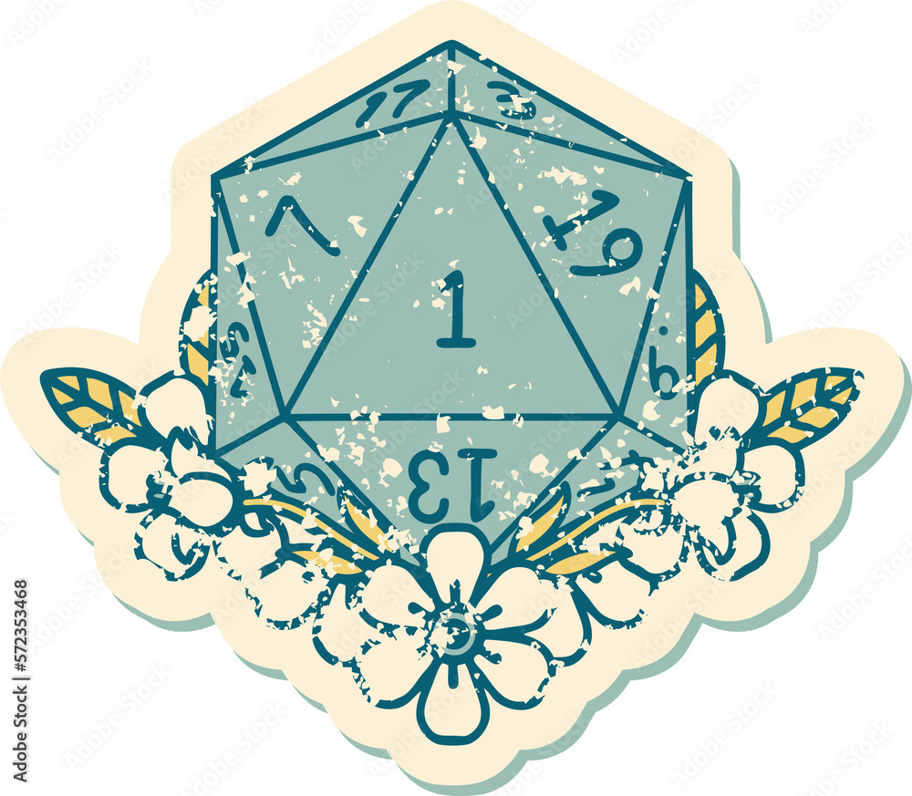 natural one dice roll with floral elements illustration natural one dice roll with floral elements illustration