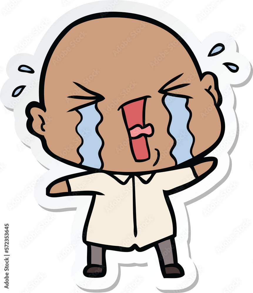 sticker of a cartoon crying bald man sticker of a cartoon crying bald man