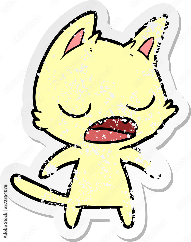 distressed sticker of a talking cat cartoon distressed sticker of a talking cat cartoon