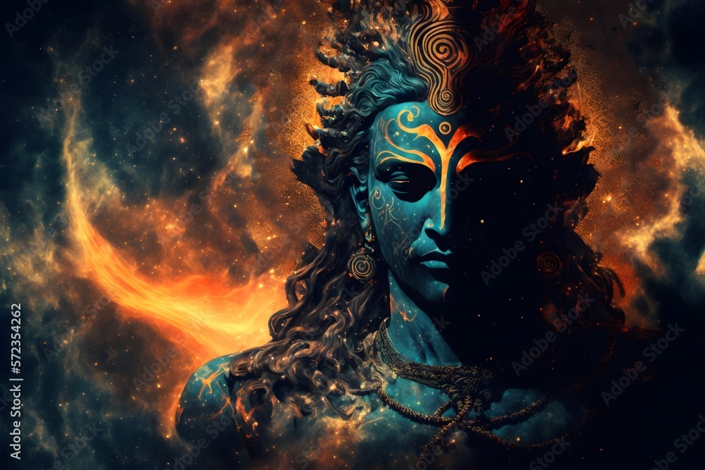 Mahashivratri. lord shiva in universe, a transcendental spiritual image against the background of the cosmos. Mahamaya. Gurudeva. electronic art. Generative AI