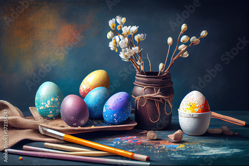 Painting technique, Easter background, Generative AI