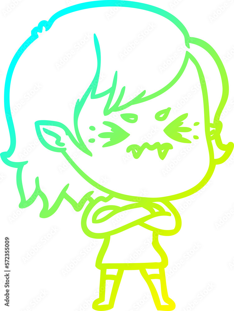 Fototapeta premium cold gradient line drawing annoyed cartoon vampire girl
