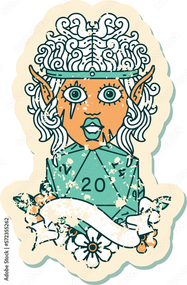 elf barbarian character face with natural twenty dice roll illustration elf barbarian character face with natural twenty dice roll illustration