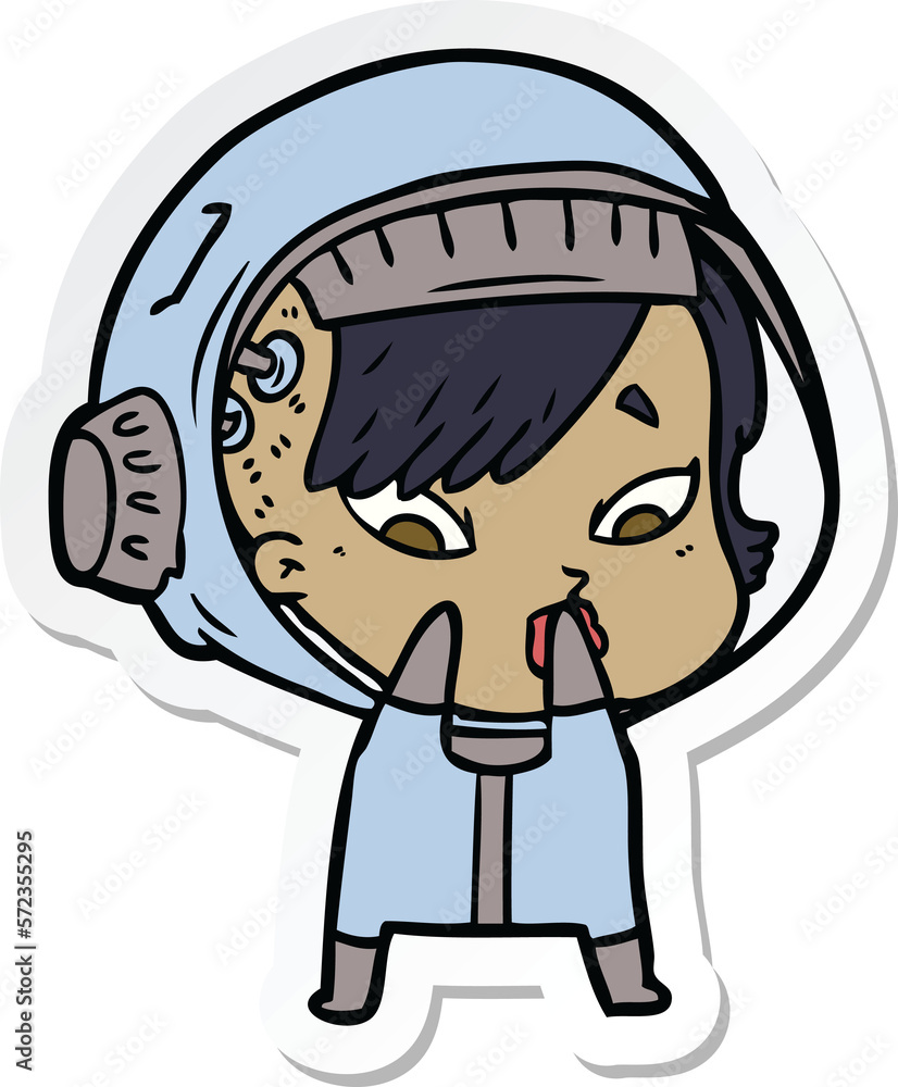 sticker of a cartoon astronaut woman sticker of a cartoon astronaut woman