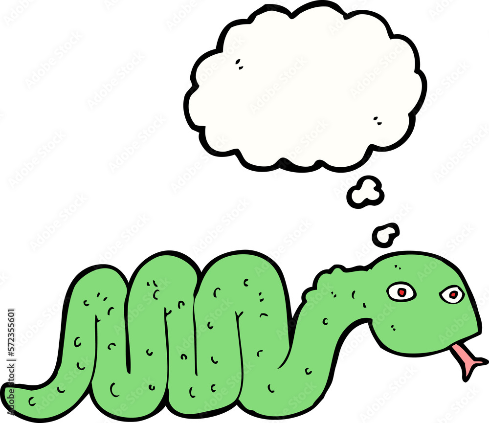 Obraz premium funny cartoon snake with thought bubble