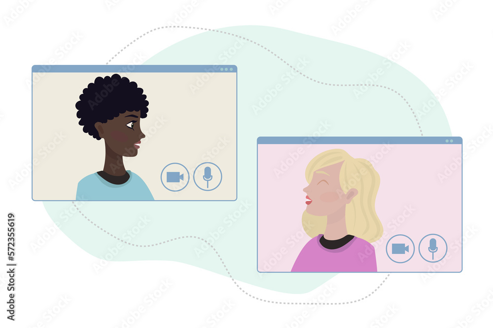 Home office concept. Online meeting with colleague or friend, flat cartoon style illustration
Home office concept. Online meeting with colleague or friend, flat cartoon style illustration