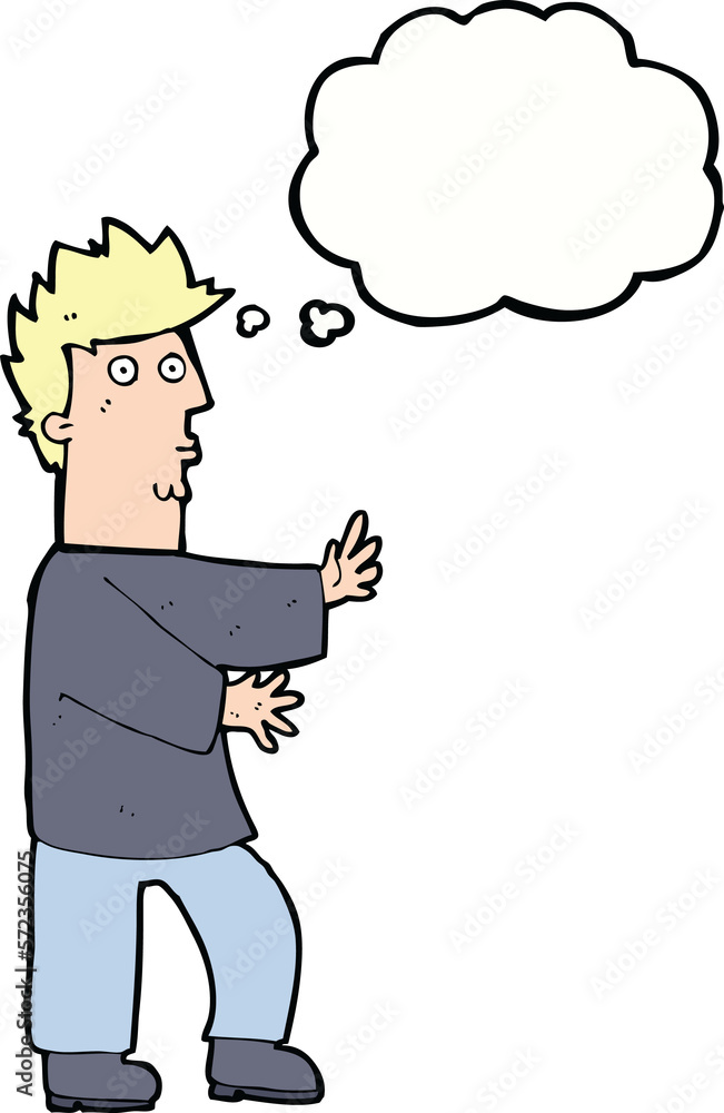 cartoon nervous man waving with thought bubble cartoon nervous man waving with thought bubble
