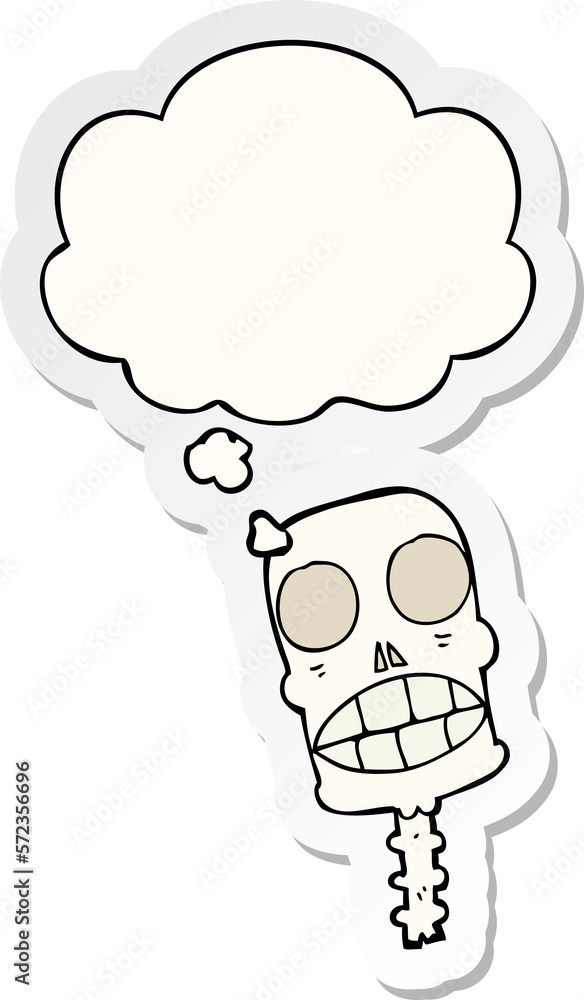cartoon spooky skull and thought bubble as a printed sticker cartoon spooky skull and thought bubble as a printed sticker