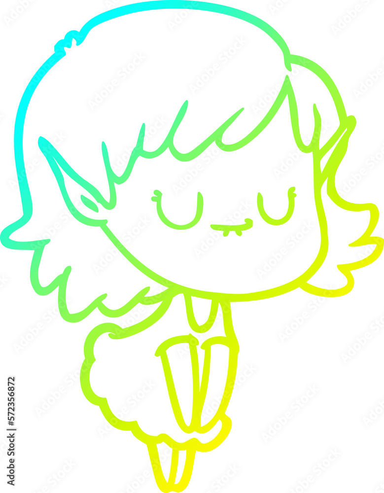 cold gradient line drawing happy cartoon elf girl wearing dress cold gradient line drawing happy cartoon elf girl wearing dress