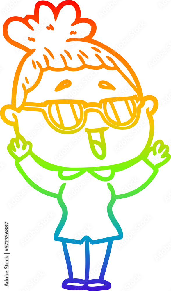 rainbow gradient line drawing cartoon happy woman wearing spectacles rainbow gradient line drawing cartoon happy woman wearing spectacles
