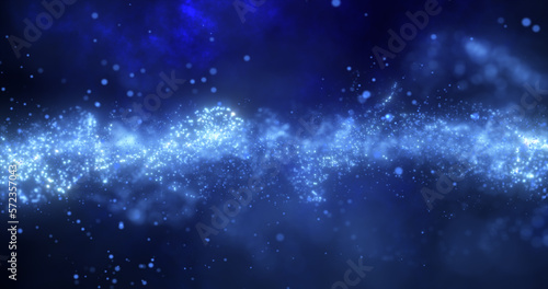 Abstract blue glowing flying waves of energy particles futuristic high tech background