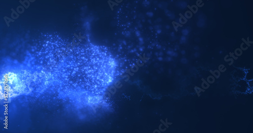 Abstract background of blue energy magic waves flying from the wind with the effect of glow and blur bokeh © Bolbik