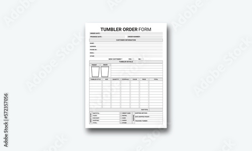 Tumbler order form log book kdp interior