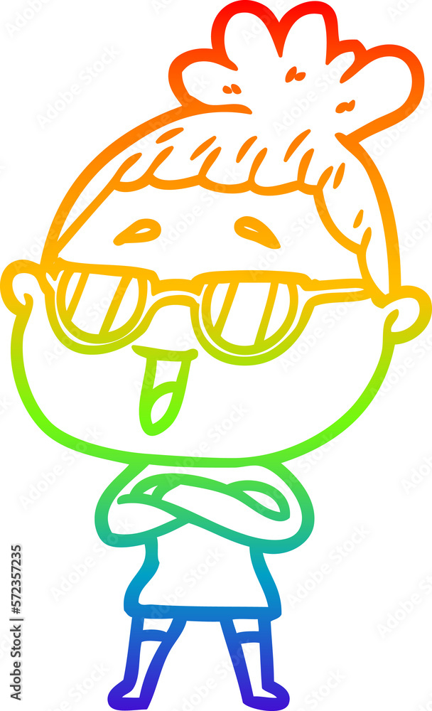 rainbow gradient line drawing cartoon happy woman wearing spectacles rainbow gradient line drawing cartoon happy woman wearing spectacles
