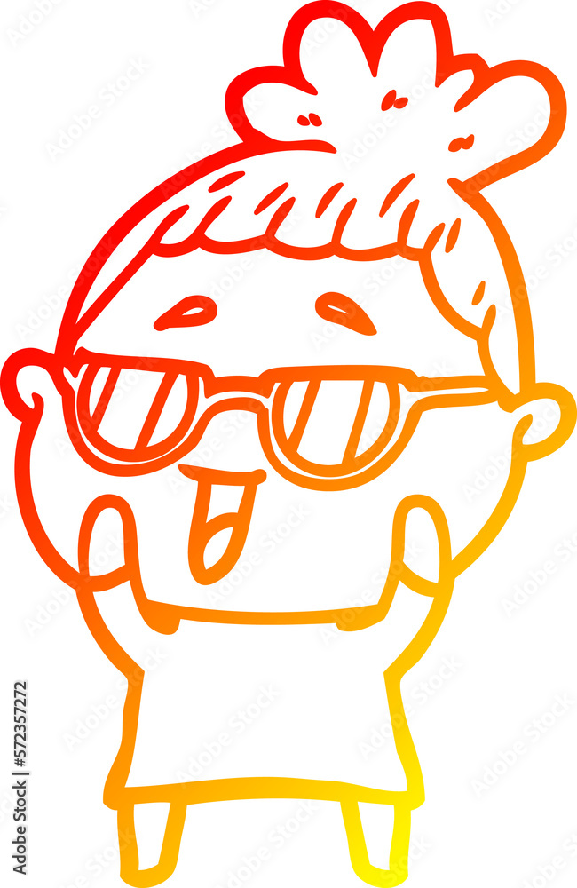 warm gradient line drawing cartoon happy woman wearing spectacles warm gradient line drawing cartoon happy woman wearing spectacles