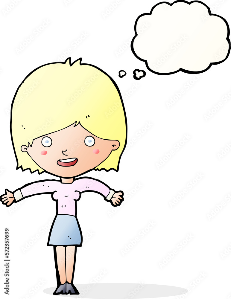 cartoon excited woman with thought bubble cartoon excited woman with thought bubble