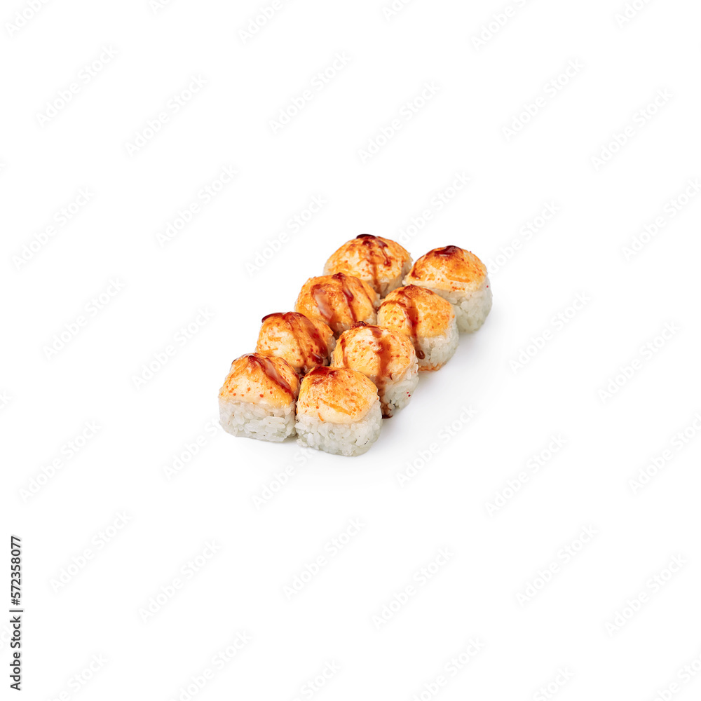 set baked sushi rolls Tsumaga white background isolated set baked sushi rolls Tsumaga white background isolated
