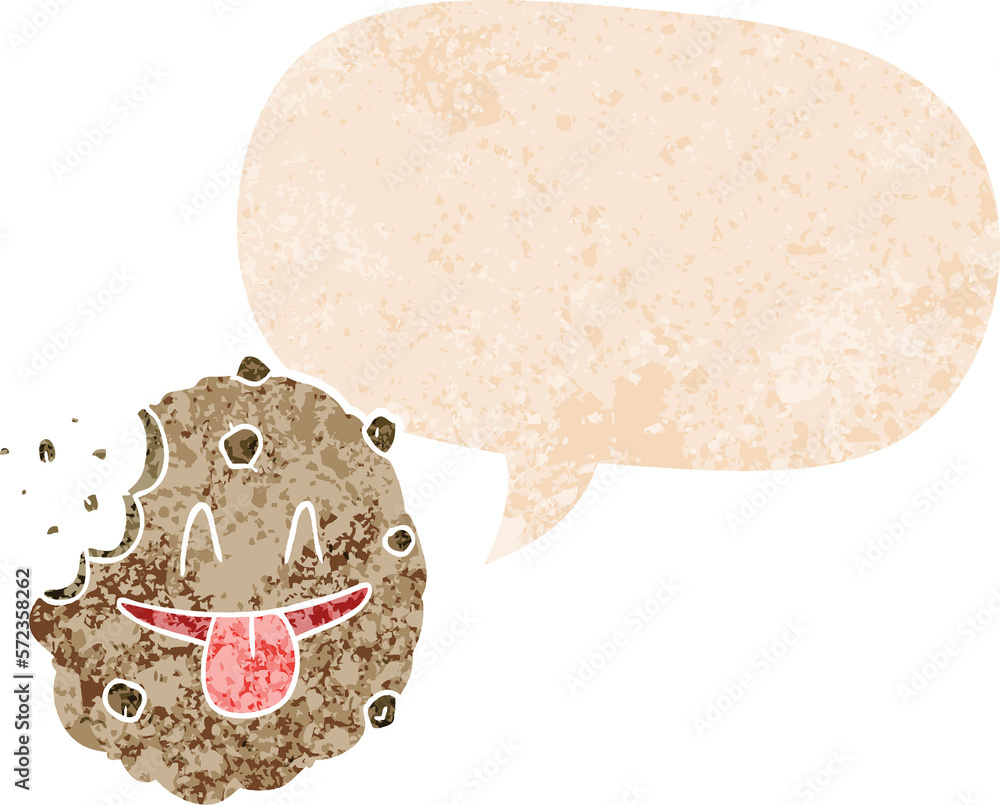cartoon cookie and speech bubble in retro textured style cartoon cookie and speech bubble in retro textured style