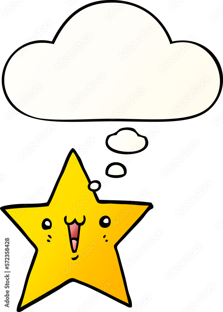 happy cartoon star and thought bubble in smooth gradient style happy cartoon star and thought bubble in smooth gradient style