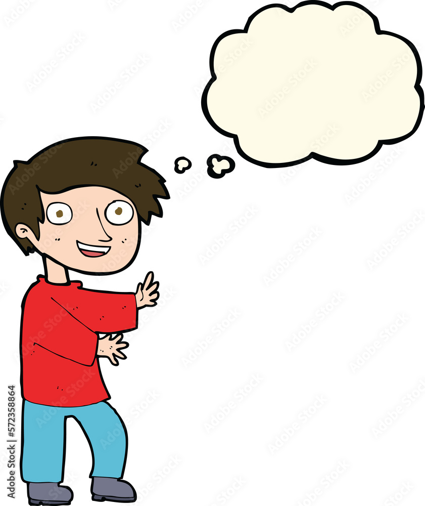 cartoon excited boy with thought bubble cartoon excited boy with thought bubble