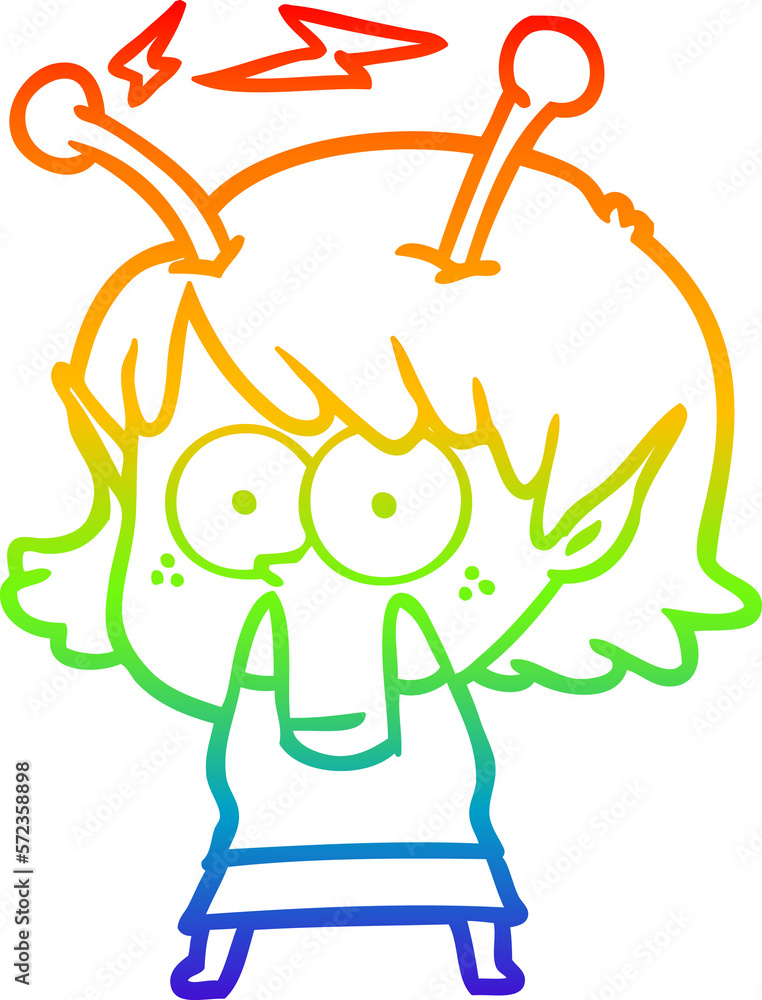 rainbow gradient line drawing cartoon alien girl rainbow gradient line drawing cartoon alien girl