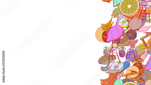 Background pattern abstract design texture. Tennis and Fruits. Vertical seamless stripe. Border frame, transparent background. Theme is about case, pin, ping-pong, incision, lobules, pinch
