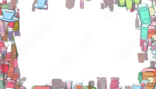 Background pattern abstract design texture. Alcohol and Drinks. Border frame, transparent background. Theme is about women's cocktail, drinking tube, tonic, alcohol, health potion, lemon