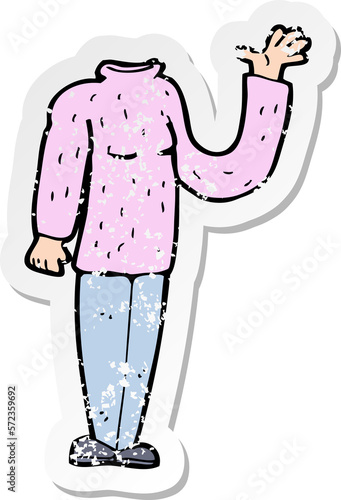 retro distressed sticker of a cartoon headless body