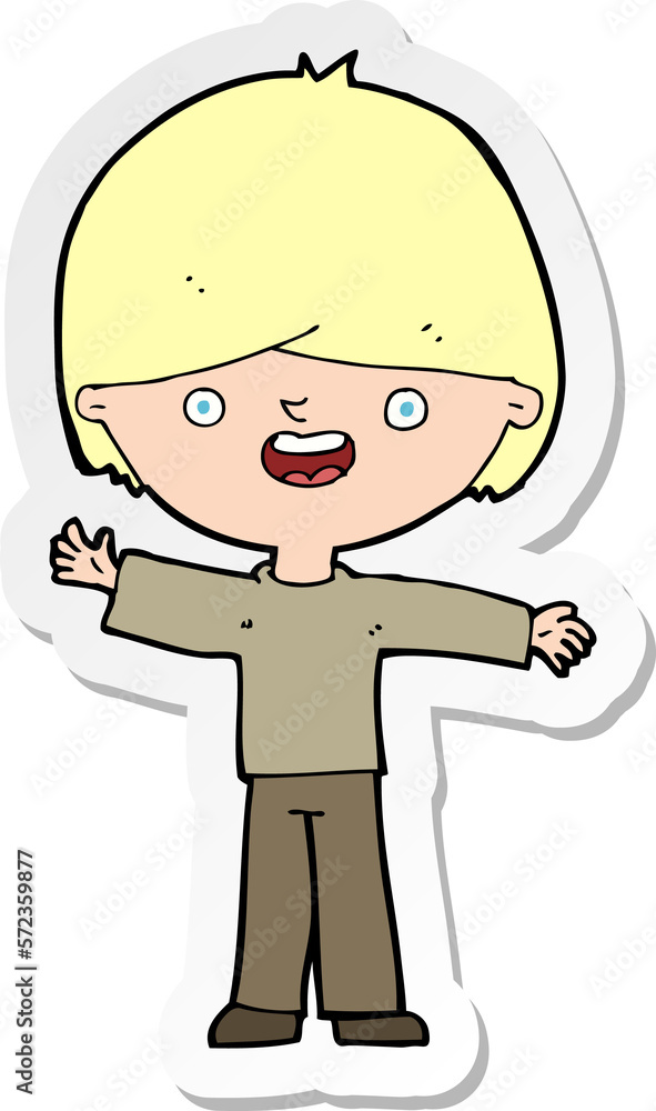 sticker of a cartoon happy boy sticker of a cartoon happy boy
